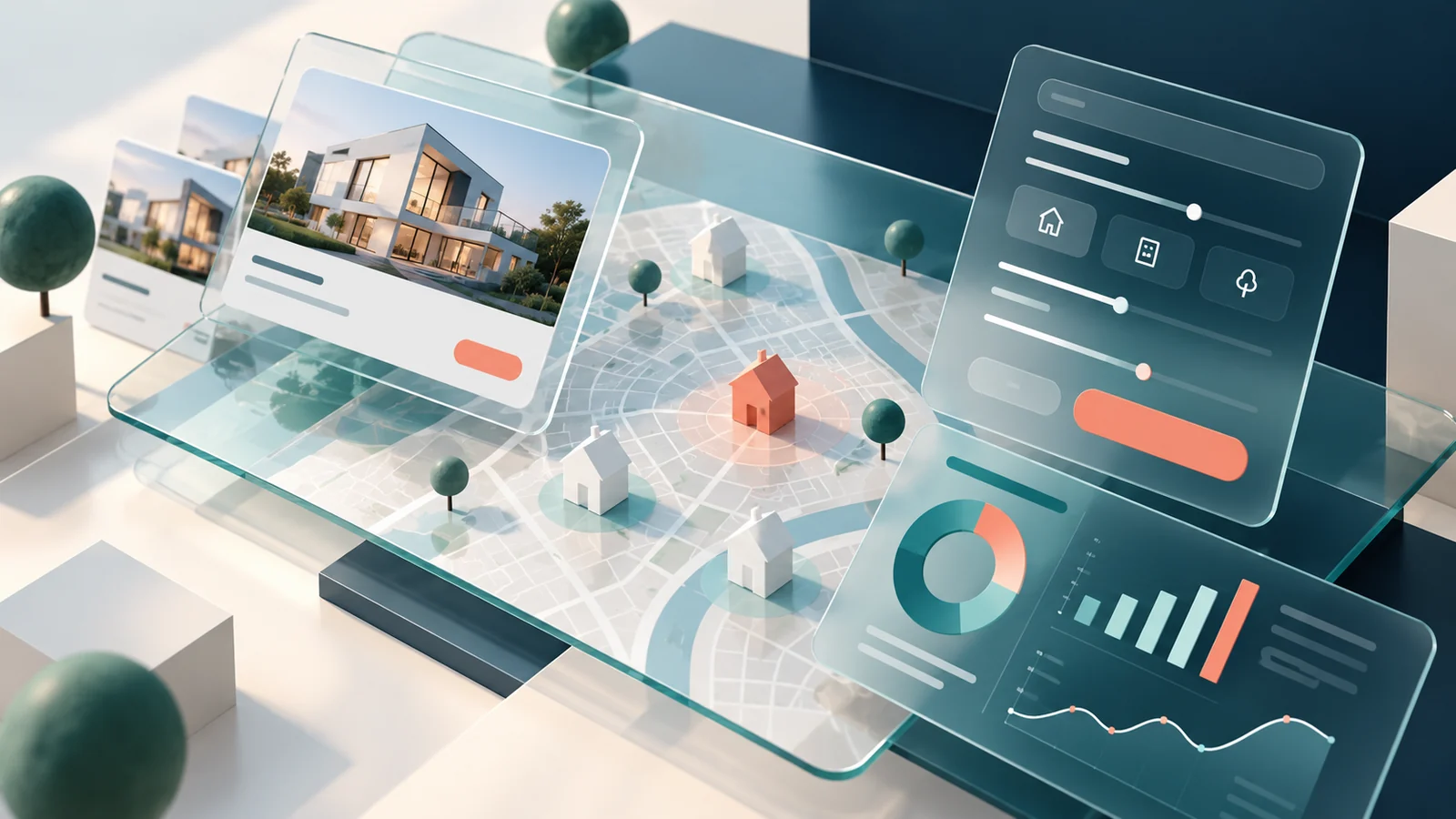 Arbeitsplatz mit Planungsunterlagen für die Weiterentwicklung des Immobilienportals